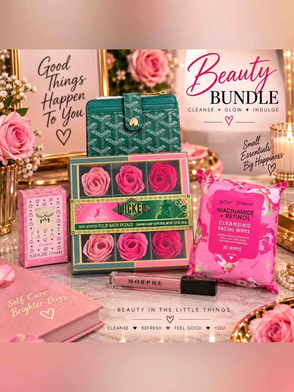 Beauty Bundle – Pink Rose Bath Petals & Facial Wipes